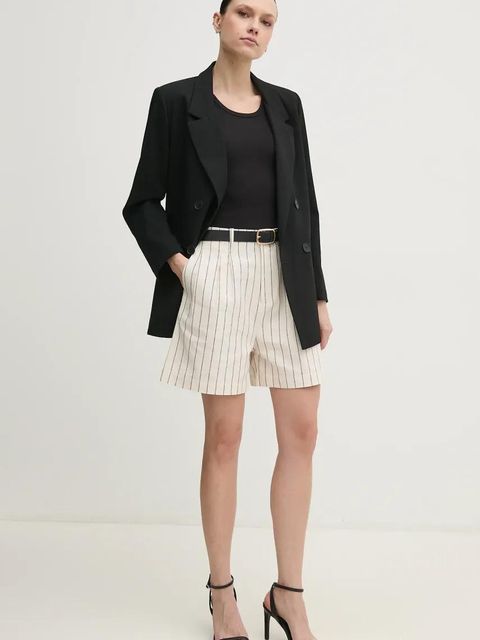 Pepe Jeans szorty lniane HENAR damskie kolor beżowy wzorzyste high waist PL801163