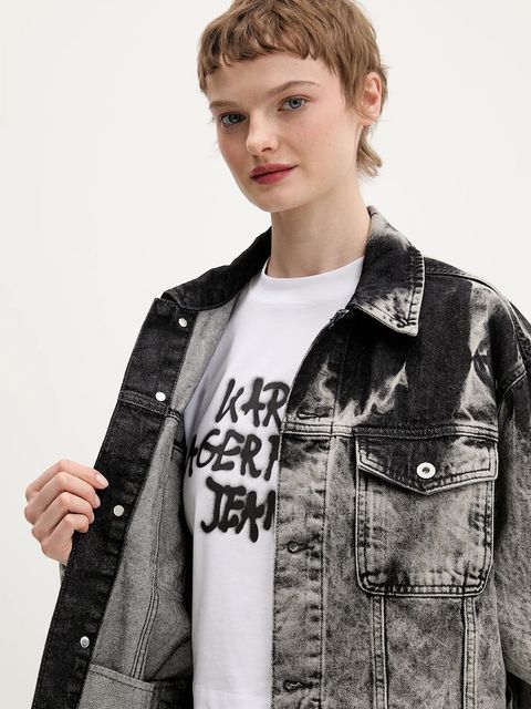 Karl Lagerfeld Jeans kurtka jeansowa kolor szary przejściowa B1W14029