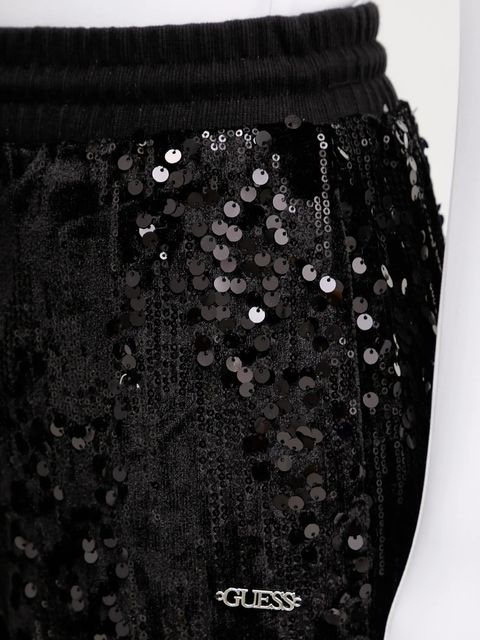 Guess spodnie dresowe welurowe damskie kolor czarny z aplikacją V5BB01 K1922