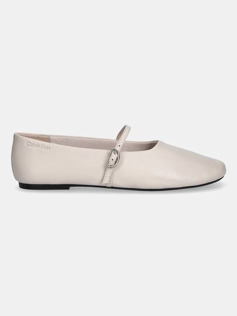 Calvin Klein baleriny skórzane OBLIQUE BALLERINA MJ LTH HDW kolor beżowy HW0HW02847