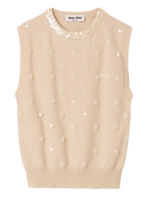 Miu Miu crew-neck cashmere vest - Neutrals - zdjęcie produktu nr 1