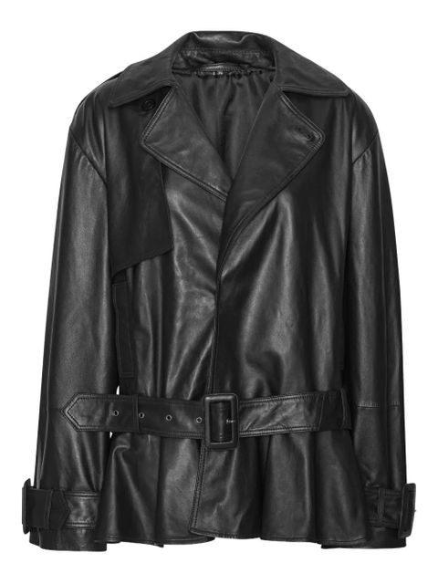 ROTATE BIRGER CHRISTENSEN belted ruffle leather jacket - Black - zdjęcie produktu nr 1