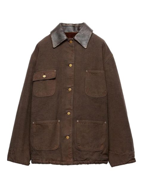 Prada leather-collar canvas jacket - Brown - zdjęcie produktu nr 1