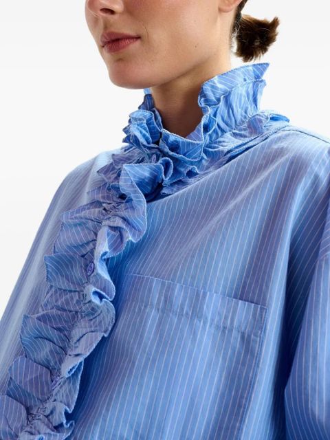 Essentiel Antwerp stripe-pattern ruffle-detail shirt - Blue