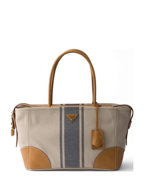 Prada large canvas and leather shopping bag - Neutrals - zdjęcie produktu nr 1
