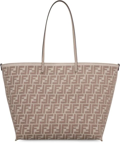 FENDI large Roll striped tote bag - Grey