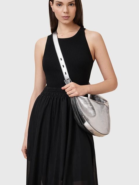 AllSaints torebka skórzana HALF kolor srebrny W336XC