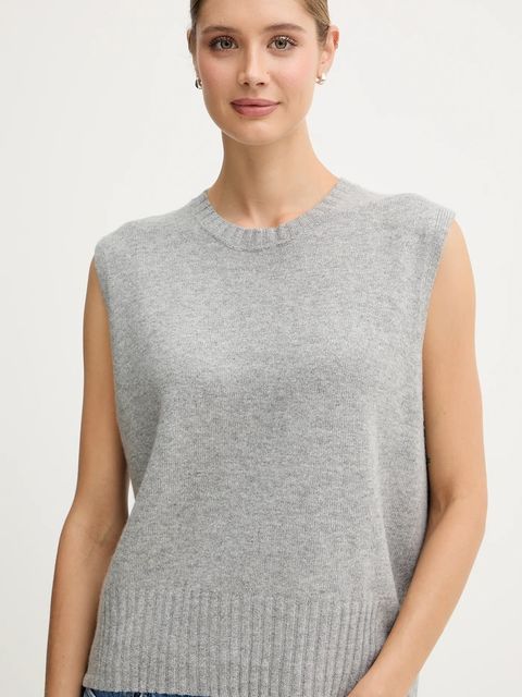 United Colors of Benetton kamizelka z dodatkiem wełny kolor szary lekki 126WD10BA