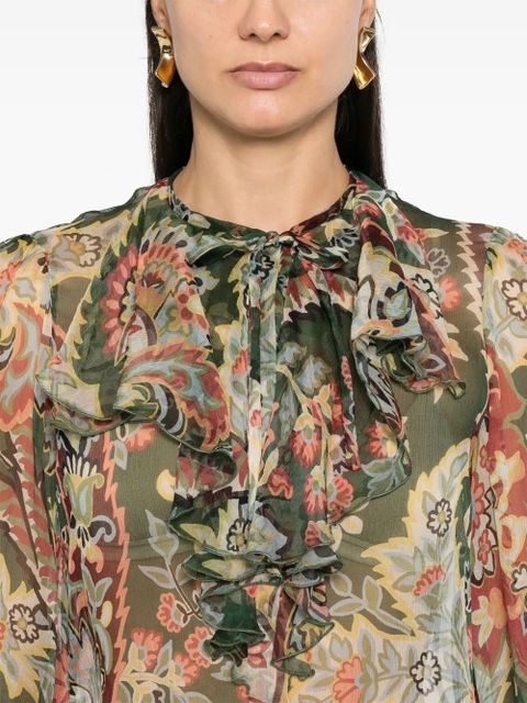 ETRO ruffled-detail crepon shirt - Green