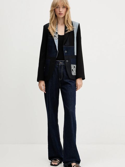 Desigual marynarka TEXTURES kolor czarny jednorzędowa wzorzysta 25WWEW51