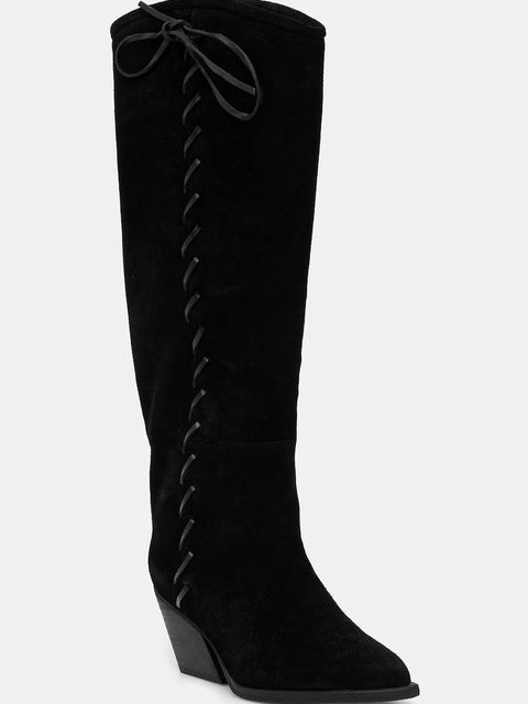 Answear.LAB kozaki zamszowe kolor czarny na słupku