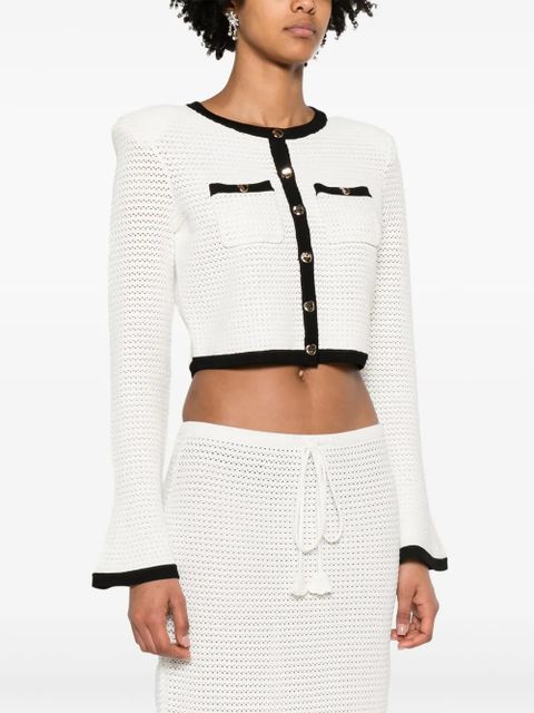 Self-Portrait pointelle-knit cropped cardigan - White