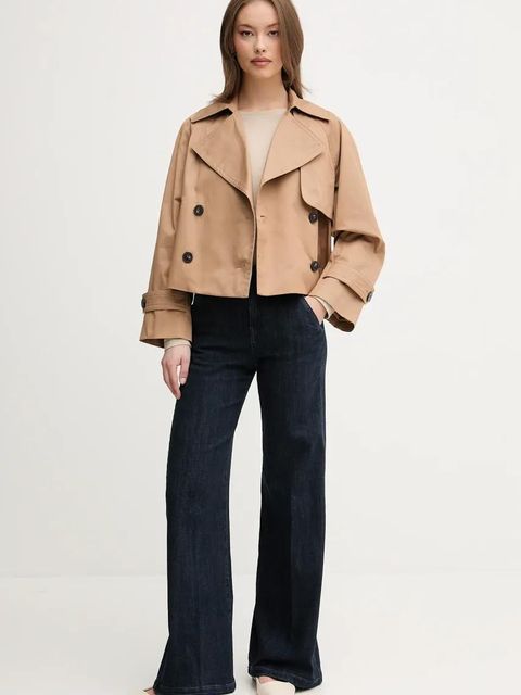 United Colors of Benetton kurtka bawełniana damski kolor brązowy przejściowy dwurzędowy 2RGCDW034 - zdjęcie produktu nr 2