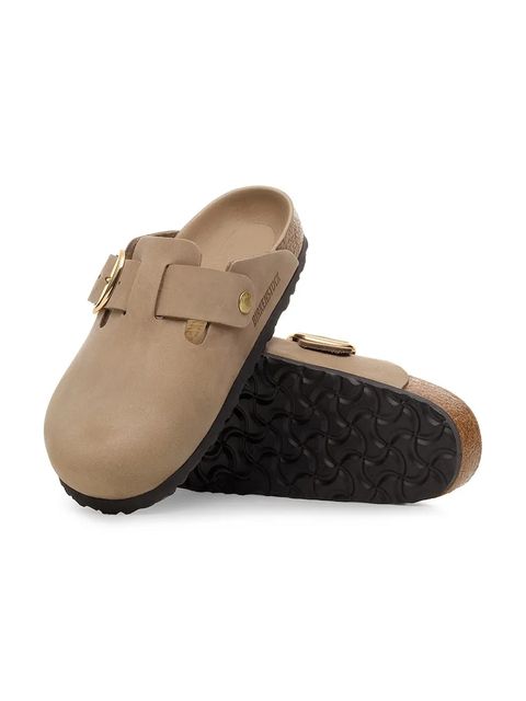 Birkenstock klapki skórzane Boston Big Buckle damskie kolor beżowy 1030393