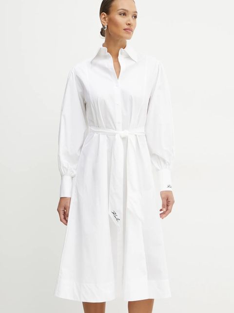 Karl Lagerfeld sukienka bawełniana kolor biały midi prosta A1W13018