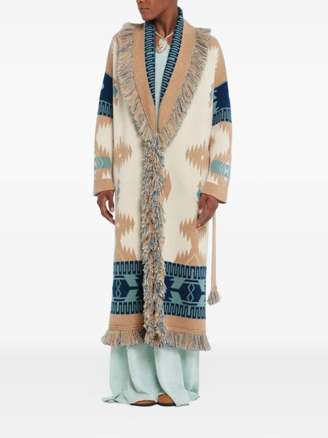 Alanui Icon jacquard fringed cardi-coat - Neutrals