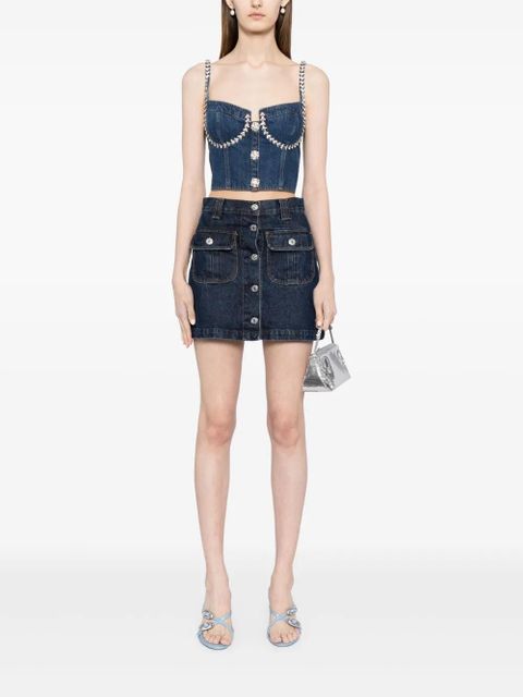 Self-Portrait crystal-embellished denim bustier top - Blue - zdjęcie produktu nr 2