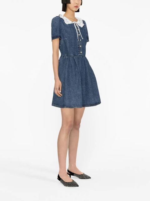 Self-Portrait lace-trim denim minidress - Blue