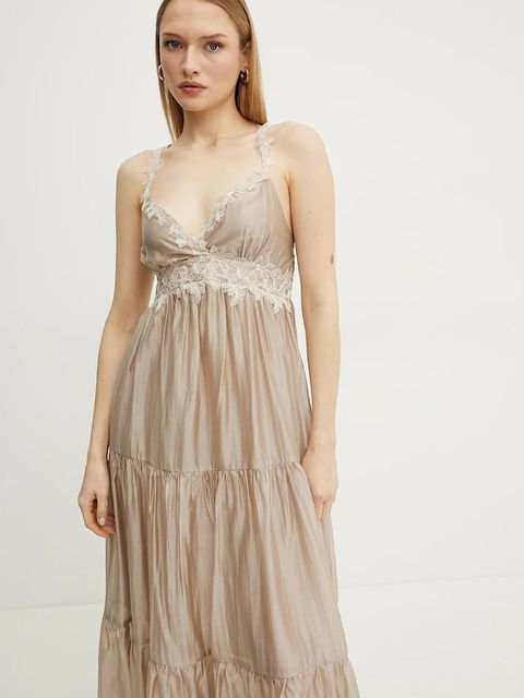 ERMANNO Firenze sukienka kolor beżowy maxi rozkloszowana 56TQ029ES3