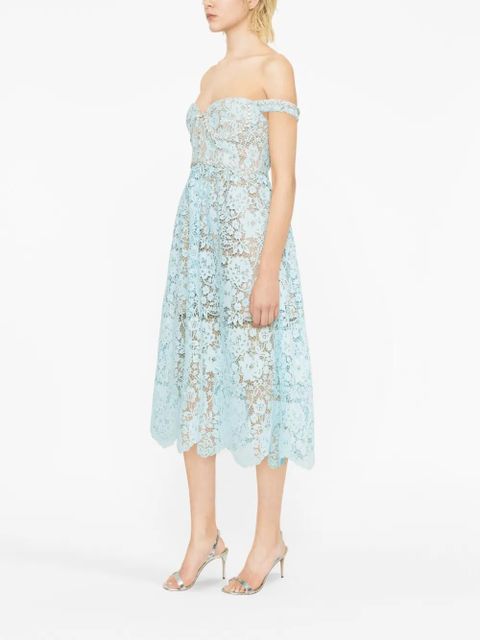 Self-Portrait corded-lace off-shoulder dress - Blue
