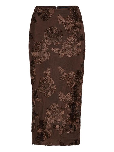 ROTATE BIRGER CHRISTENSEN rose-embellished pencil midi skirt - Brown - zdjęcie produktu nr 1