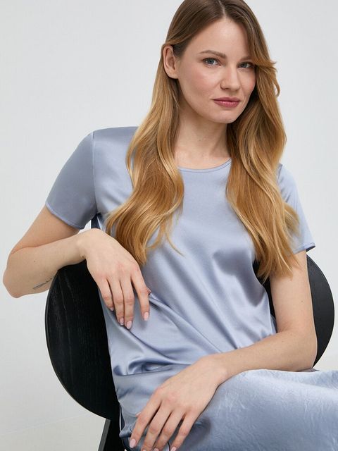 Max Mara Leisure bluzka jedwabna kolor niebieski gładka 2416111058600