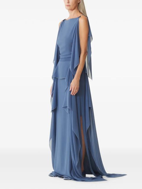Lanvin chain-detail ruffled maxi dress - Blue