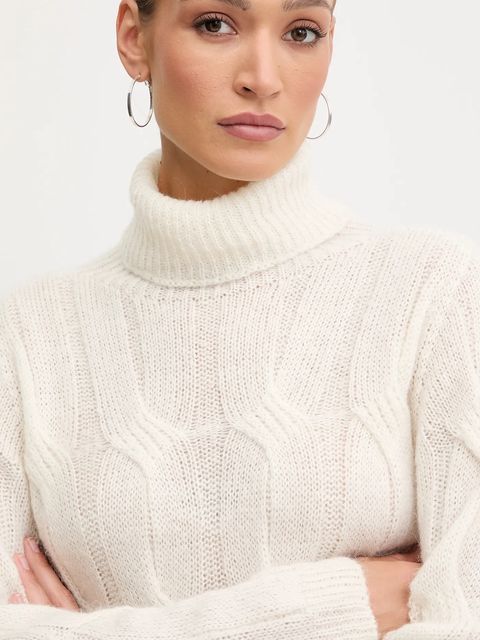 Liu Jo sweter z domieszką wełny damski kolor beżowy z golfem MF5490 MA60Q - zdjęcie produktu nr 2