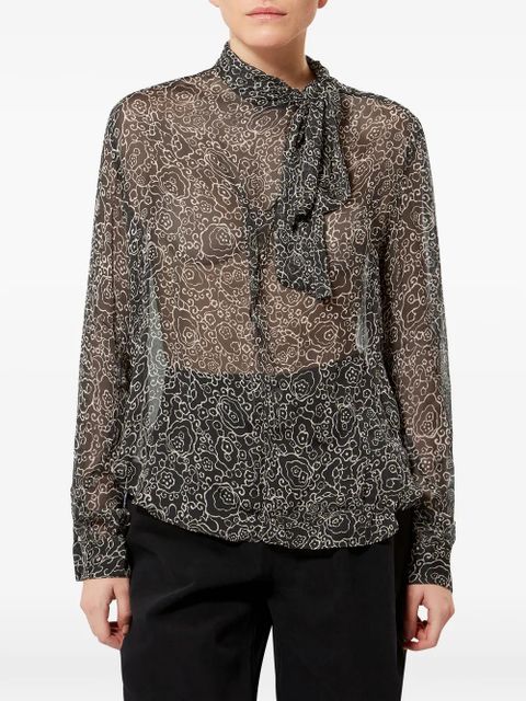 MARANT ÉTOILE pussy-bow print leona top - Black