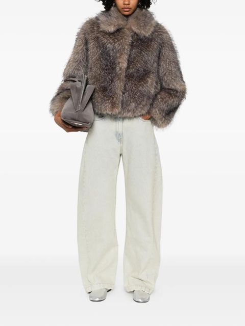 Maje collared faux-fur coat - Brown