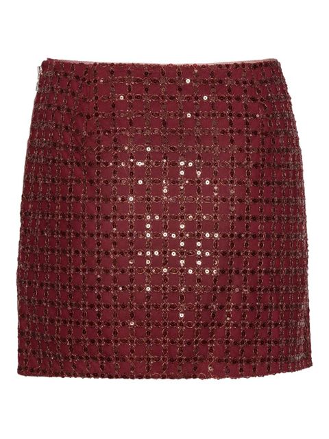 ROTATE BIRGER CHRISTENSEN grid-pattern sequin-embellished mini skirt - Red - zdjęcie produktu nr 1