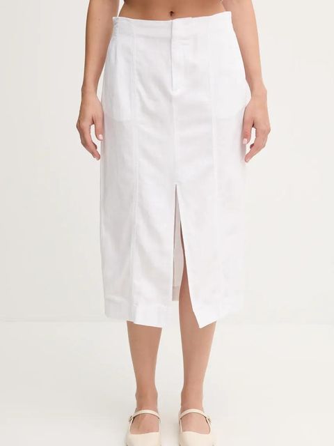 Calvin Klein Jeans spódnica z domieszką lnu kolor biały midi prosta J20J225327 - zdjęcie produktu nr 1