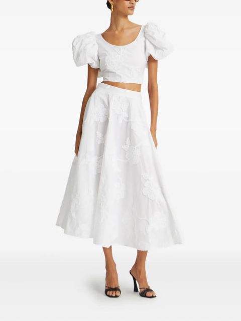 ROTATE BIRGER CHRISTENSEN floral-embroidered midi skirt - White