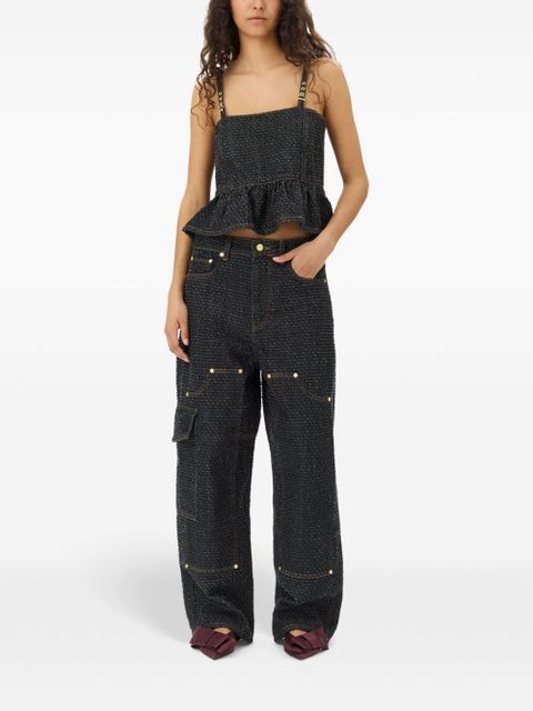 GANNI Fluffy wide-leg jeans - Black