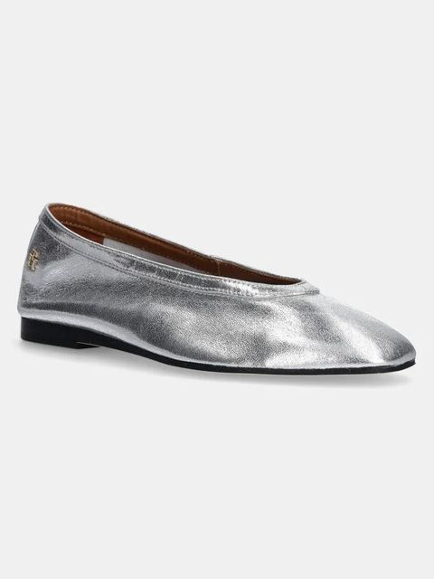 Tommy Hilfiger baleriny skórzane SOFT METAL LTHR BALLERINA NO BOW kolor srebrny FW0FW08601 - zdjęcie produktu nr 1