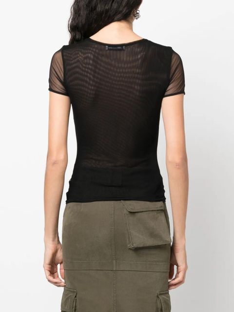 Blumarine logo-embellished mesh T-shirt - Black