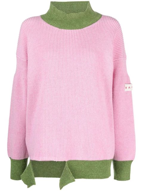 Marni asymmetric raw-edge ribbed jumper - Pink - zdjęcie produktu nr 1