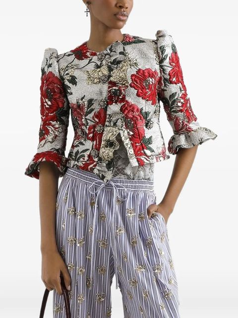 Dolce & Gabbana floral-embroidered buttoned jacket - Silver - zdjęcie produktu nr 2