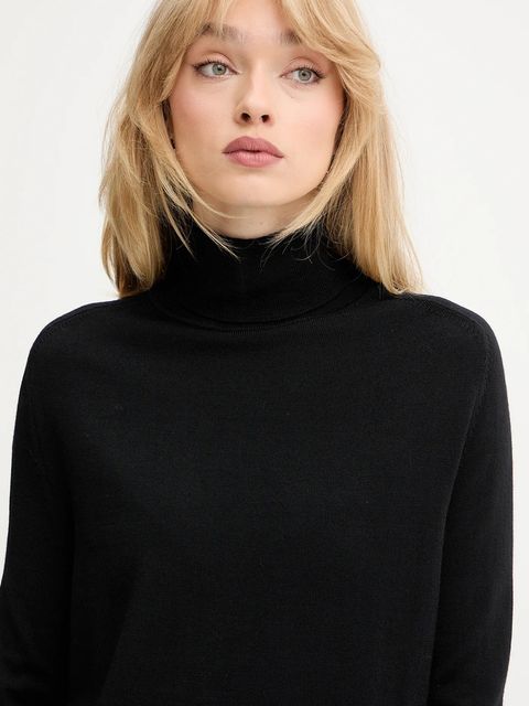 Trussardi sweter wełniany damski kolor czarny lekki z golfem M0106001164N