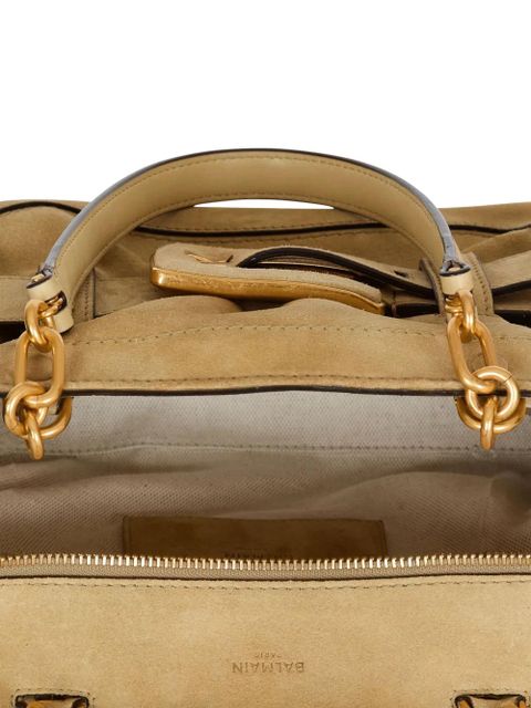 Balmain Anthem suede buckle shoulder bag - Neutrals
