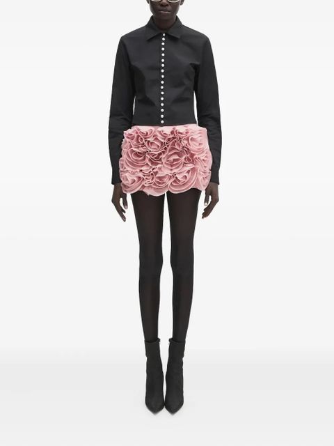 AMBUSH rose-appliqué ruffled skirt - Pink