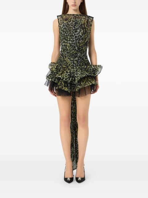 Blumarine Georgette ruffled animal-print top - Green - zdjęcie produktu nr 2