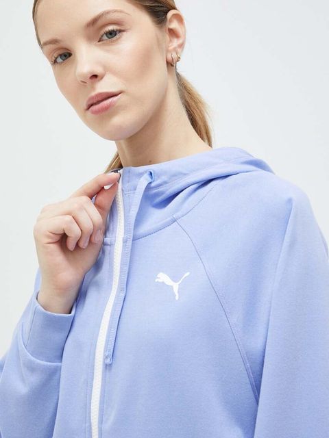 Puma bluza treningowa Modern Sports kolor niebieski z kapturem wzorzysta