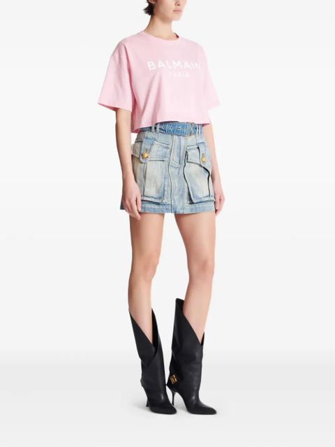 Balmain cropped logo-print T-shirt - Pink