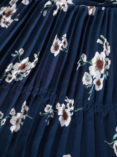 Self-Portrait pansy-print pleated midi dress - Blue