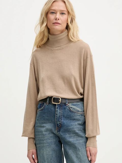 By Malene Birger sweter z domieszką wełny MOHSEN damski kolor beżowy lekki z golfem Q72551001