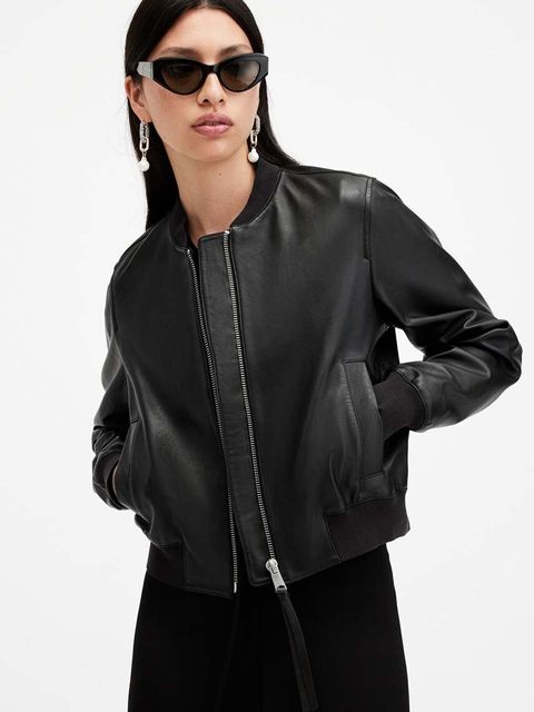 AllSaints kurtka skórzana ORTEN BOMBER JACKET damska kolor czarny przejściowa W072LB