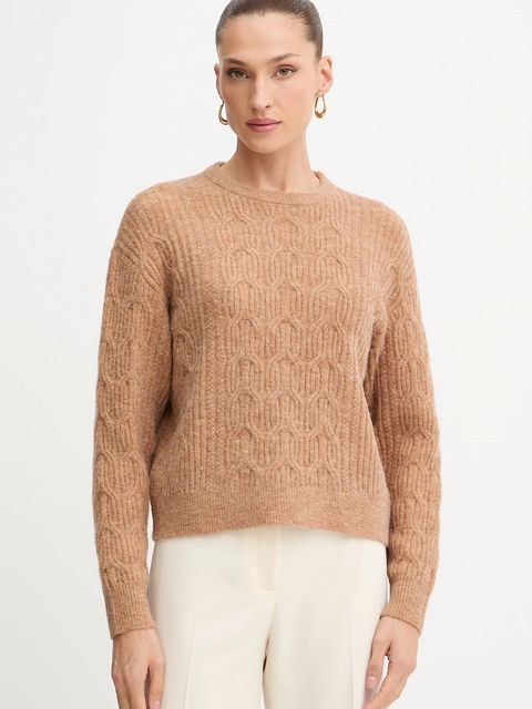 Twinset sweter z dodatkiem wełny damski kolor brązowy 252LL3HCC - zdjęcie produktu nr 1