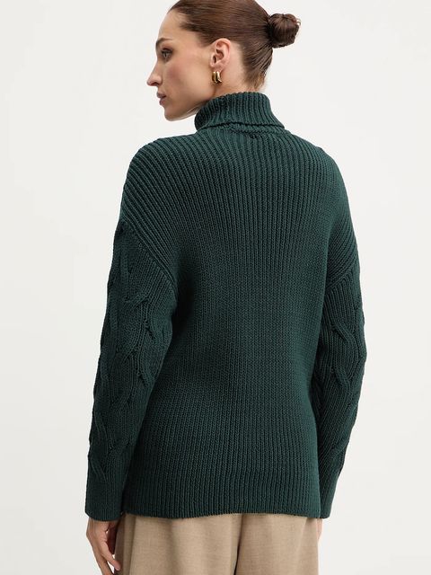 Armani Exchange sweter damski kolor zielony lekki z golfem XW000780 AF16638