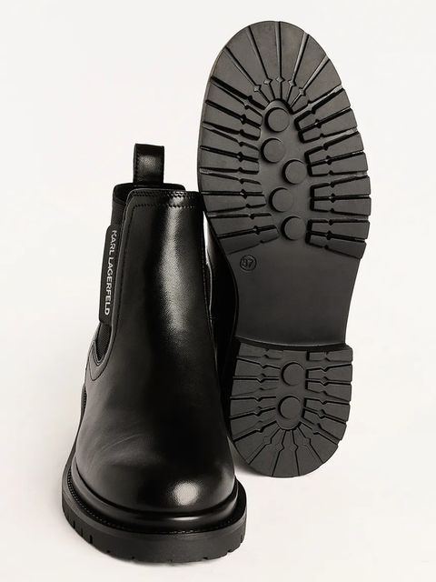 Karl Lagerfeld botki skórzane BINKY damskie kolor czarny na płaskim obcasie KL47545